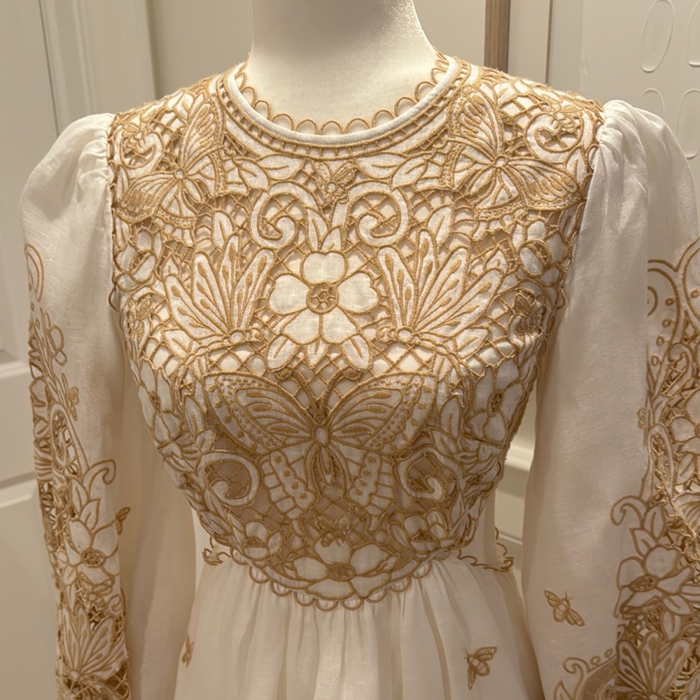 Zimmerman Jeannie Embroidered Linen mini dress in White and Gold - Picture 7 of 12